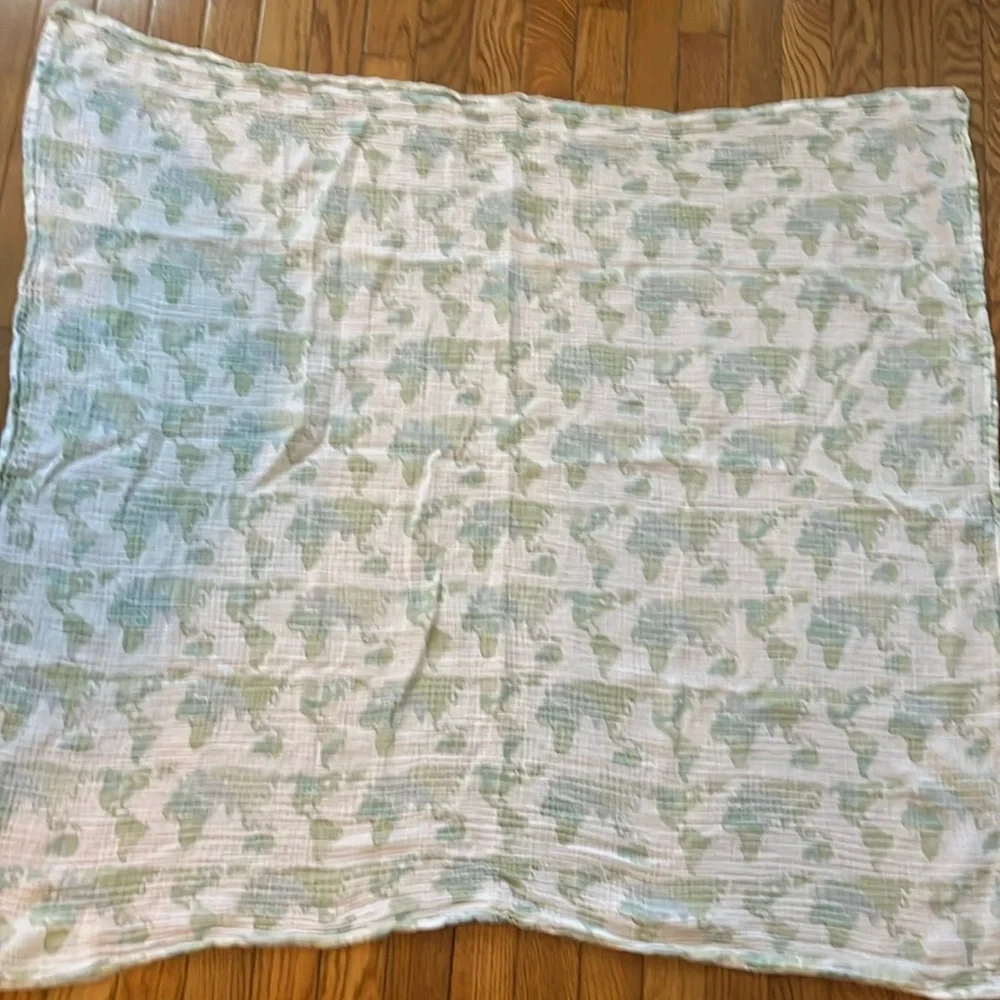 Aden & Anais Cotton Baby Blanket Swaddle Cozy Easth World Globe Green‎ Nursery